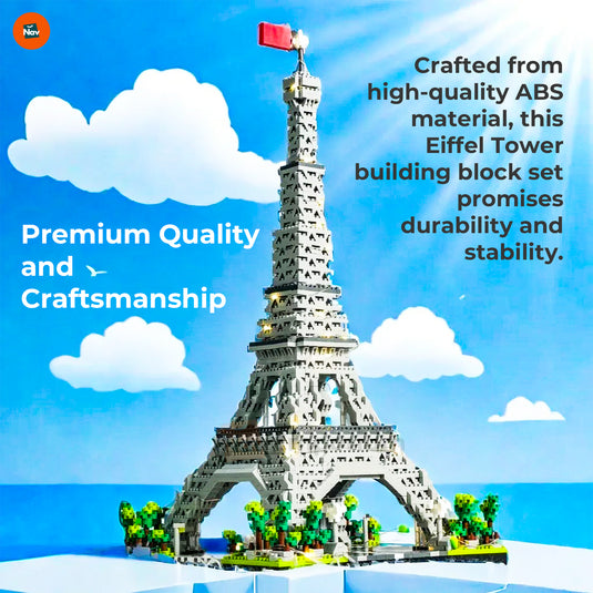 Child assembling Eiffel Tower blocks