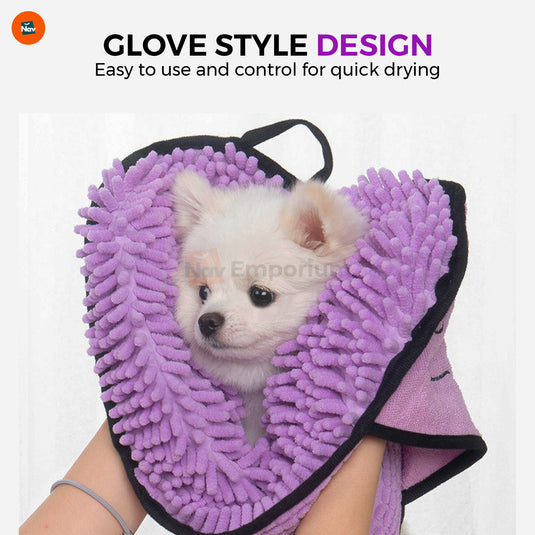 Glove-style pet drying towel