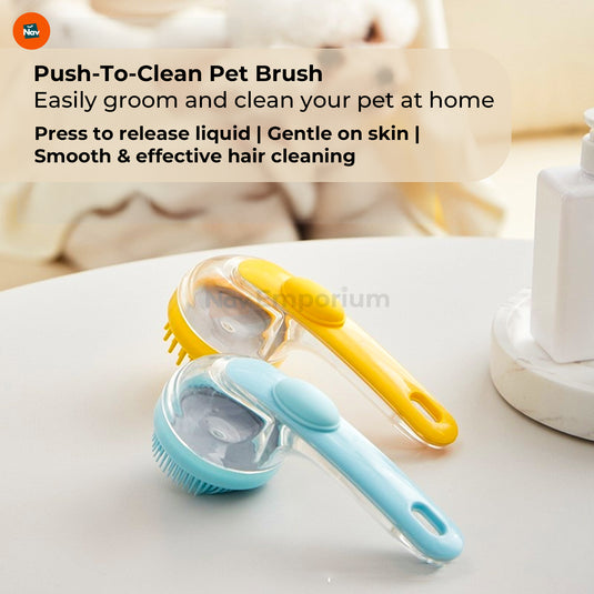 Dog bath brush with soap dispenser