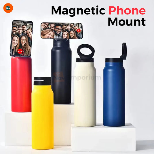 Magnetic water bottle hands-free phone mount demonstration