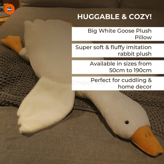 Giant White Goose Plush Pillow front view