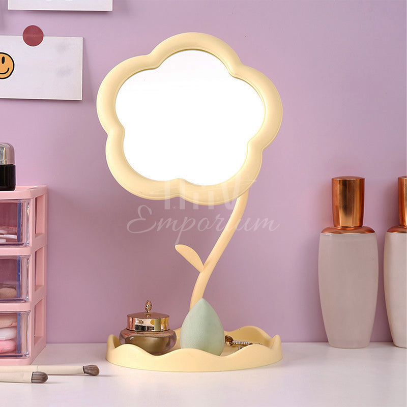 Compact tabletop beauty mirror
