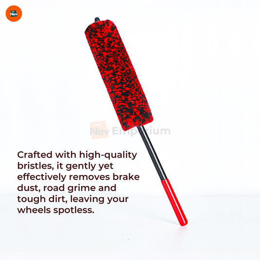 Clenzee brush reaching tight wheel spaces