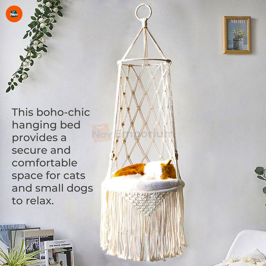 Indoor macrame pet hammock