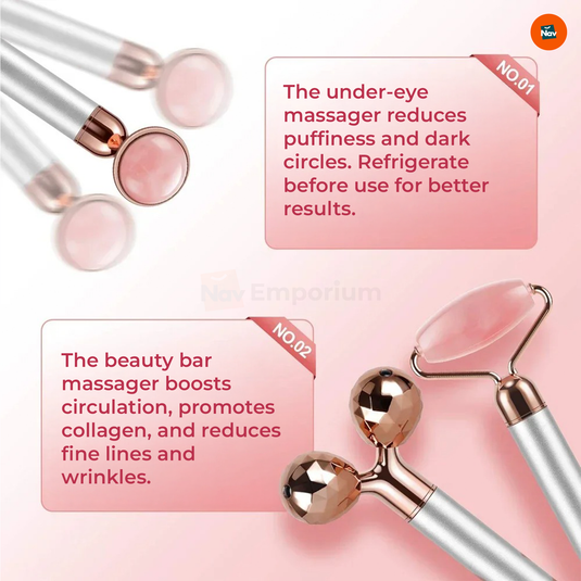 Benefit image showing de-puffing with vibrating jade roller