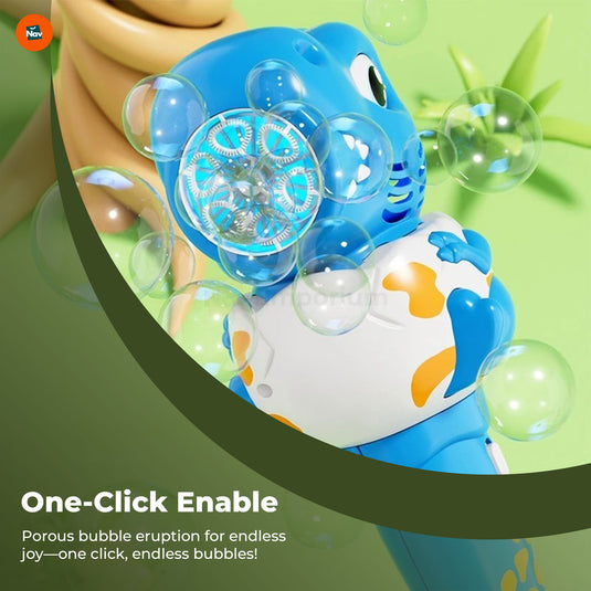 Dino Blast LED Bubble Gun with LED lights illuminated.