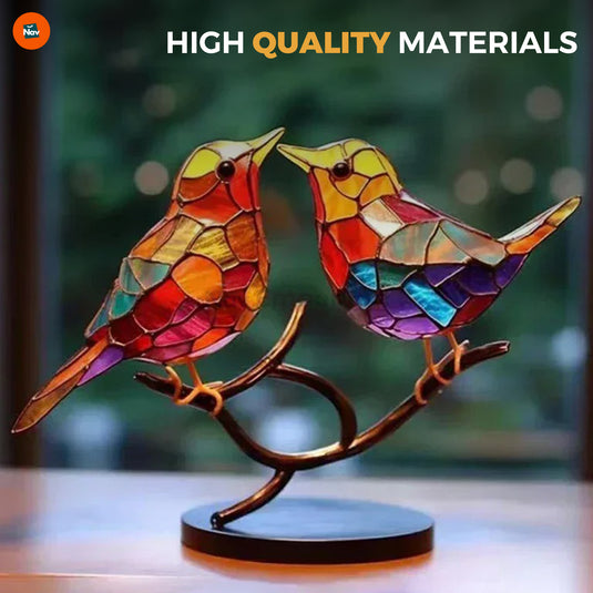 Bird-themed radiant glass art