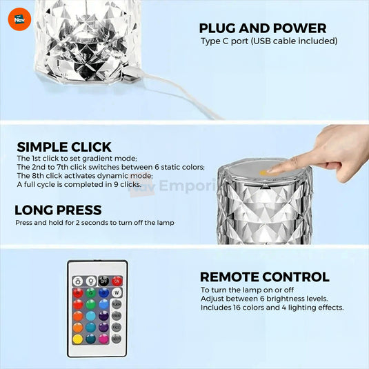 Dimmable crystal table lamp