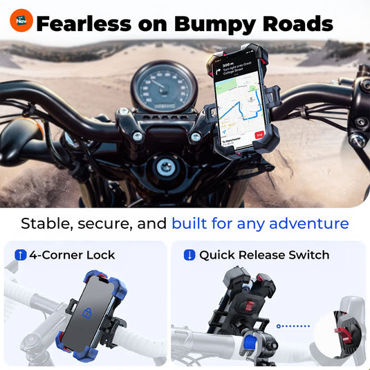 Close-up of phone mount double-lock security feature.