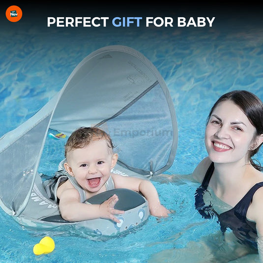 Parent and toddler using SafeSplash float