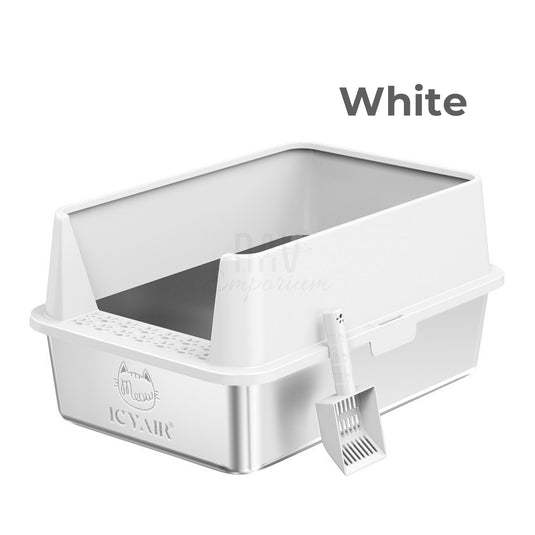 Odor-resistant cat litter box White