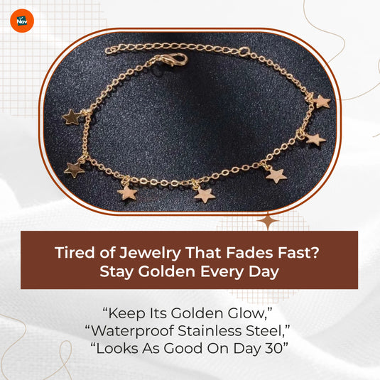 Benefit image reveals tarnish-free 18K gold plated anklet