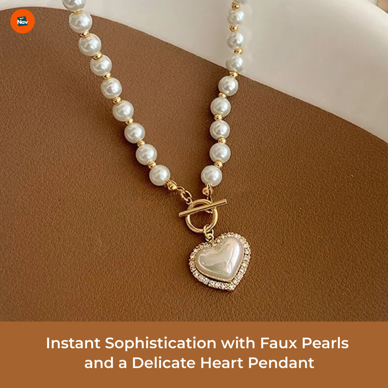 Adjustable pearl heart necklace