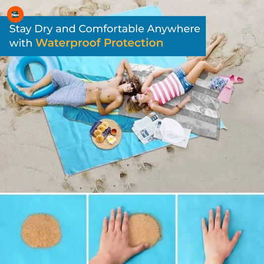 Large sand-free beach blanket setup