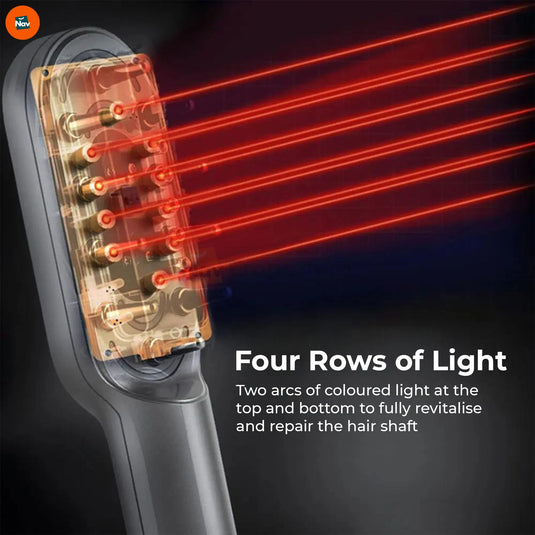 Benefit image showing scalp massage laser comb in action