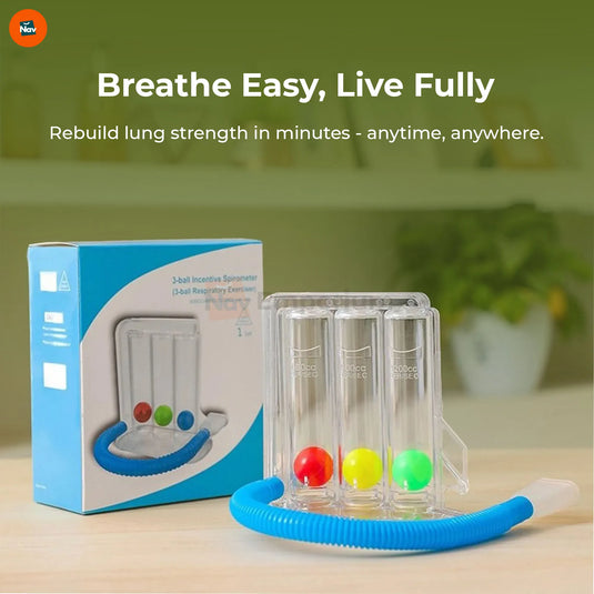 Benefit image depicts relief with breathing exerciser