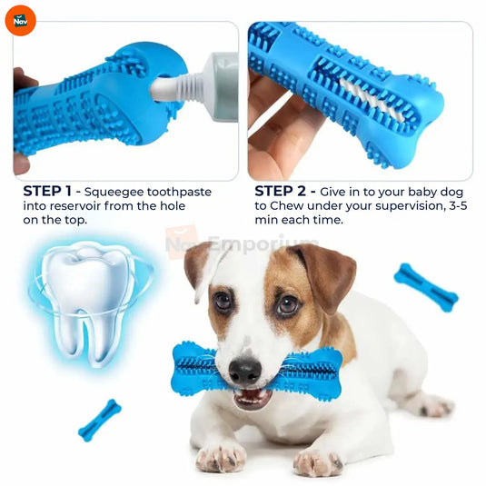 Benefit image showing dog dental chew toy action