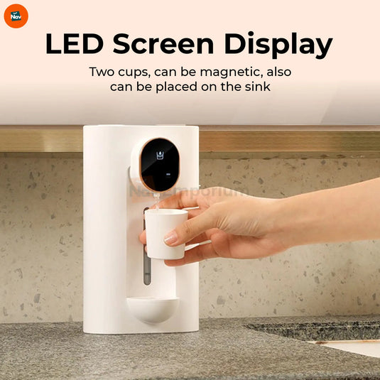 Benefit image highlighting touchless mouthwash dispenser quick use