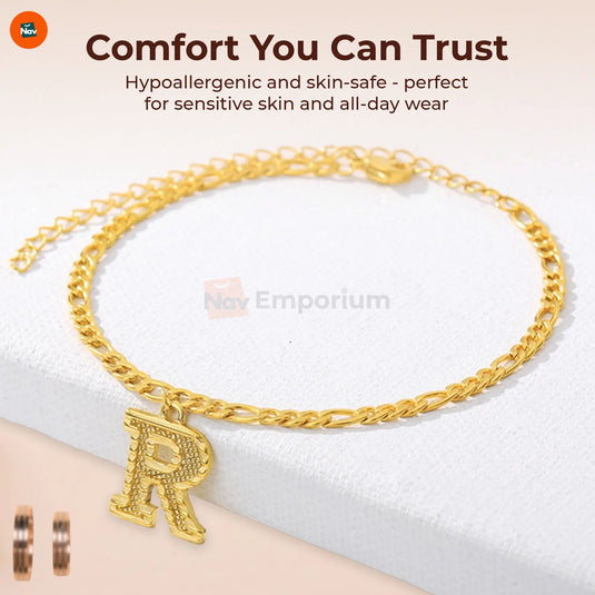 Adjustable gold anklet with letter charm