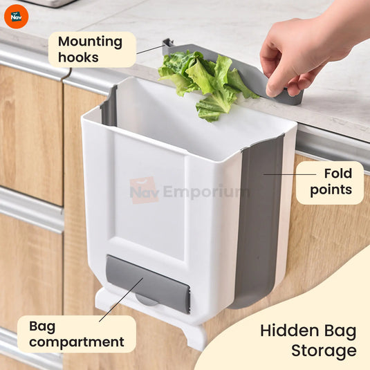 Drag-right FoldAway trash can