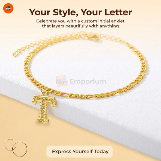 14K gold-filled anklet with initial pendant