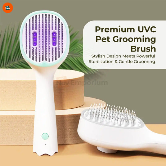 Pet grooming brush with UVC