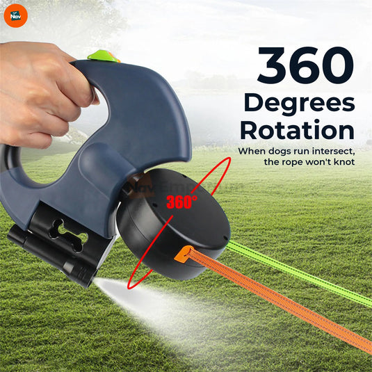 Benefit image shows dual‑dog retractable dog leash