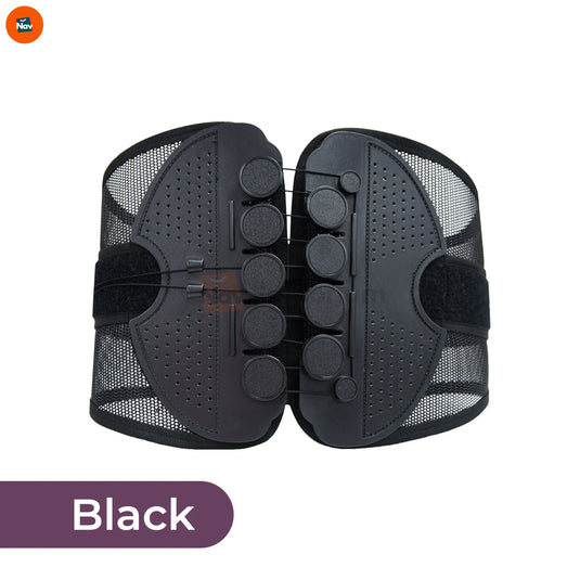 shows black belt, lumbar support belt