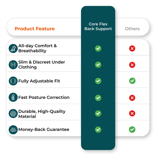 Comparison chart – posture corrector vs. other back support options