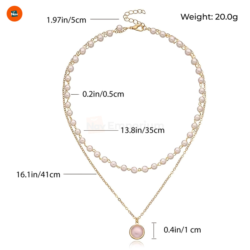 Putting on pearl necklace