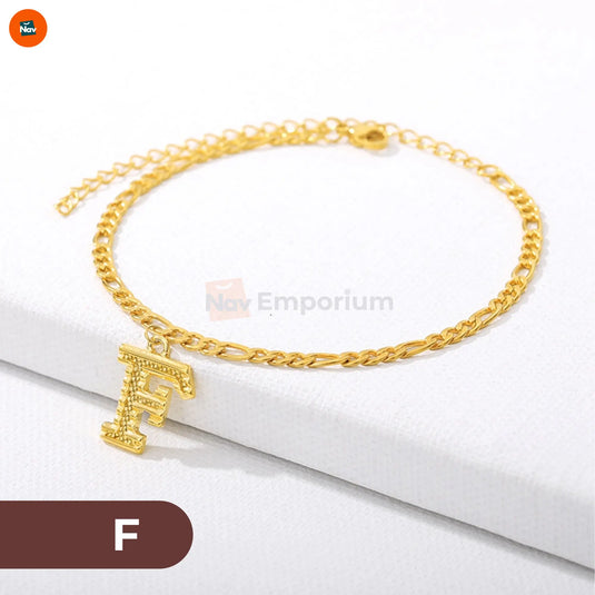 Adjustable gold anklet with letter charm 3