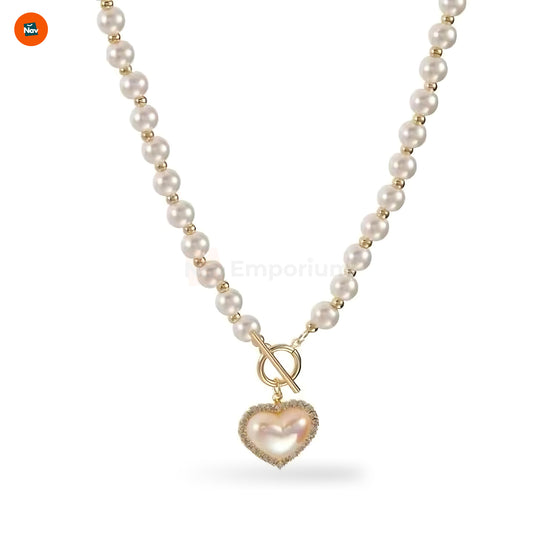 Elegant pearl heart choker