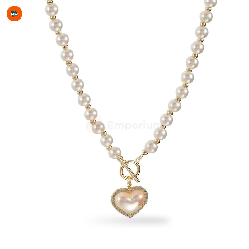 Elegant pearl heart choker