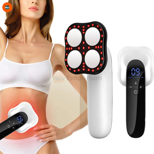 Lifestyle image shows toning with body sculpting device