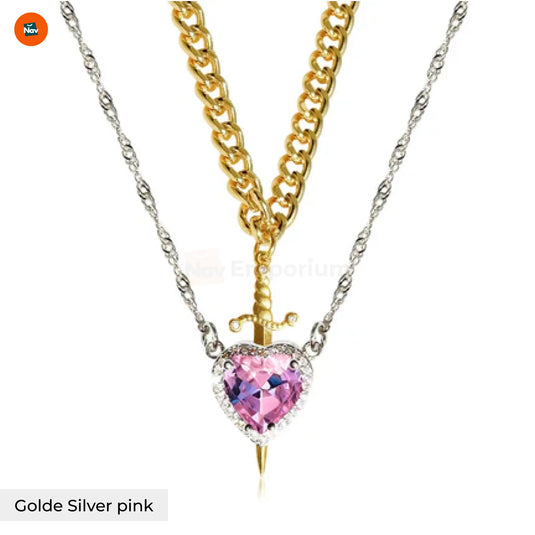 Collier Couple Cœur et Épée