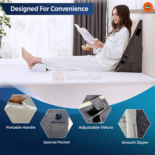 Benefit image highlighting spinal alignment leg elevation pillow