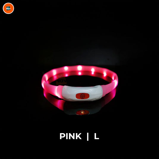 Night bright LED Dog Collar Pink L