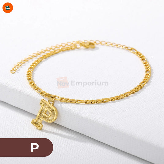 Adjustable gold anklet with letter charm 12