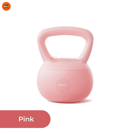 Pink kettlebell on a white background