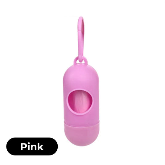 Walking dog with hands-free poop bag carrier