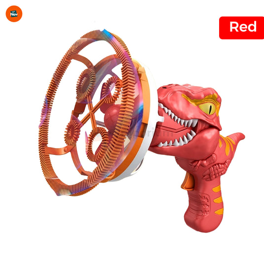 Dinosaur bubble blower in action