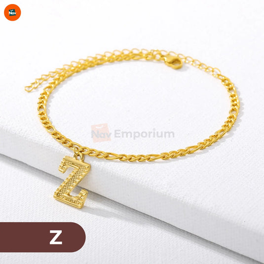 Adjustable gold anklet with letter charm 24