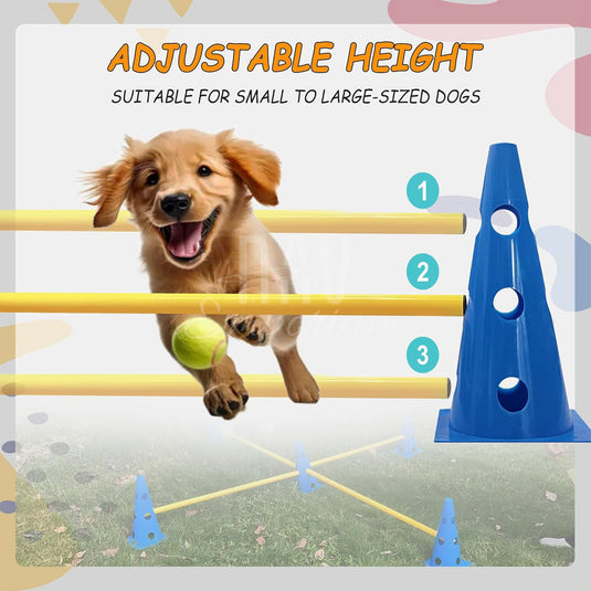 Pet jumping over training hurdle