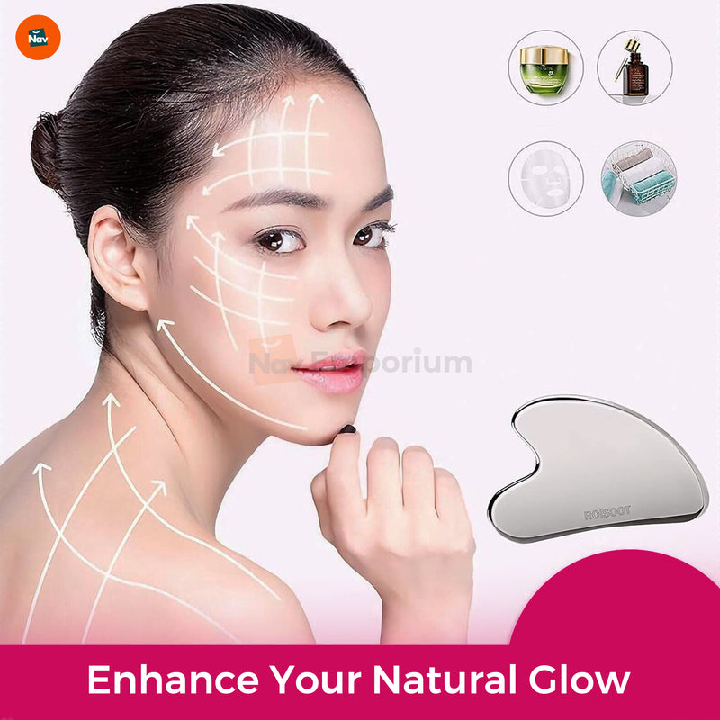 Stainless steel facial tool close-up 