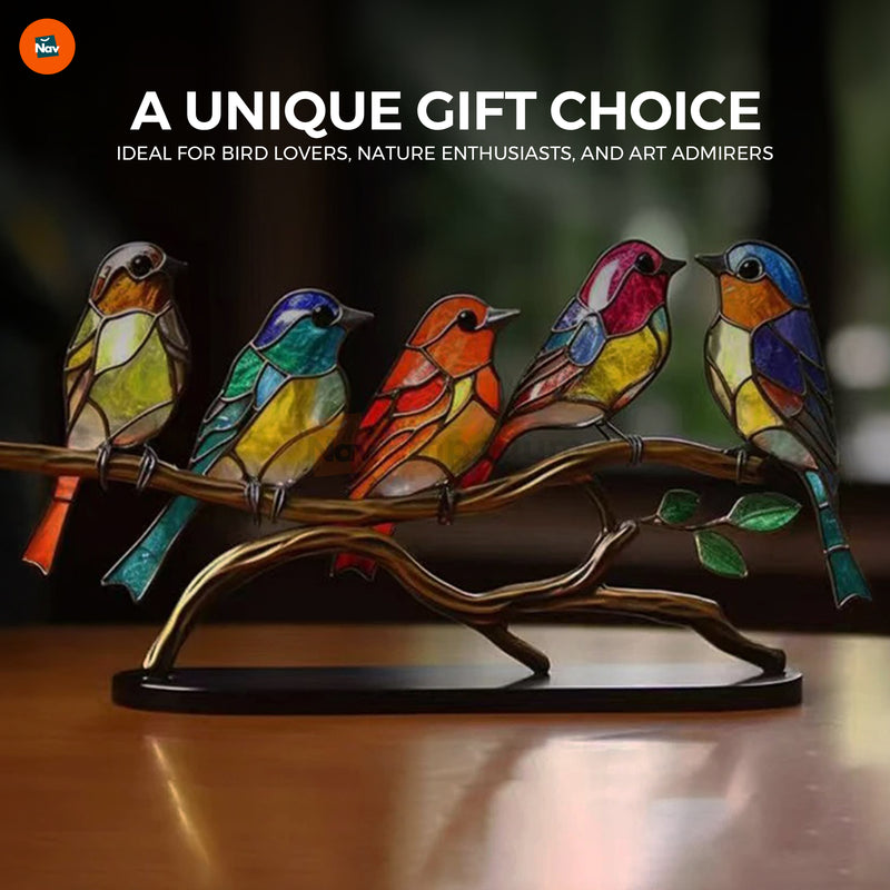 Radiant glass bird window decor