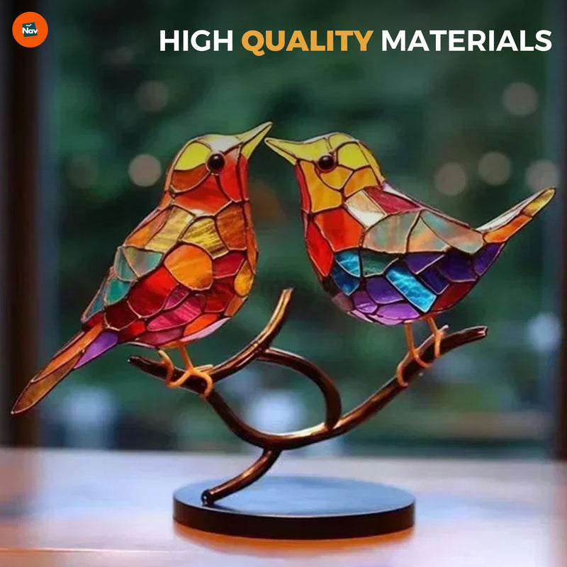 Bird-themed radiant glass art