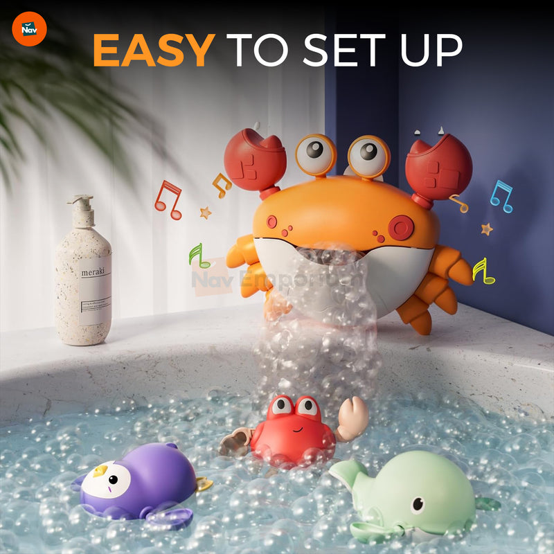 Happy toddler interacting with bath toy 
