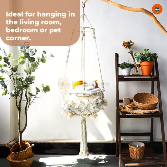Macrame cat bed with cushion