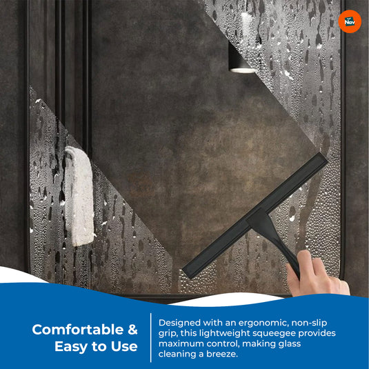 Squeegee stored in wall-mounted holder 