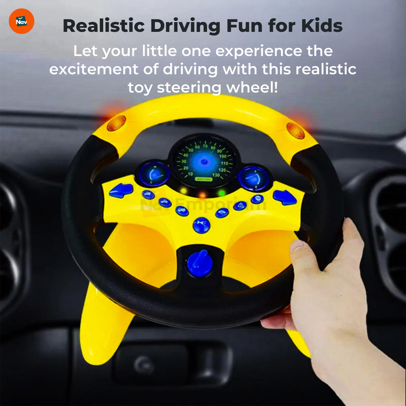 Toddler Playing with FunDrive Steering Wheel at Home 